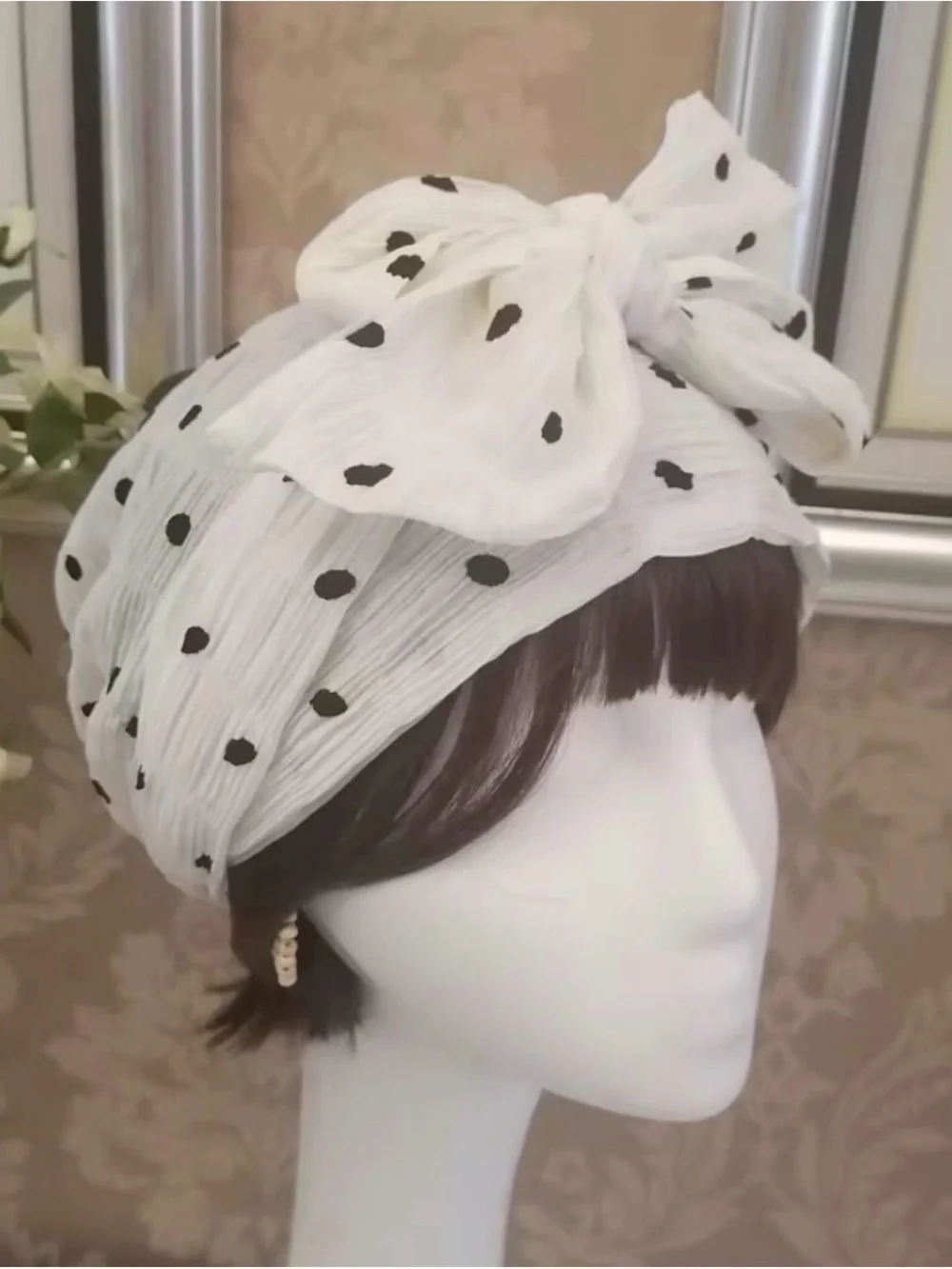 White Polka Dot Headscarf - Women’s Hair Accessory
